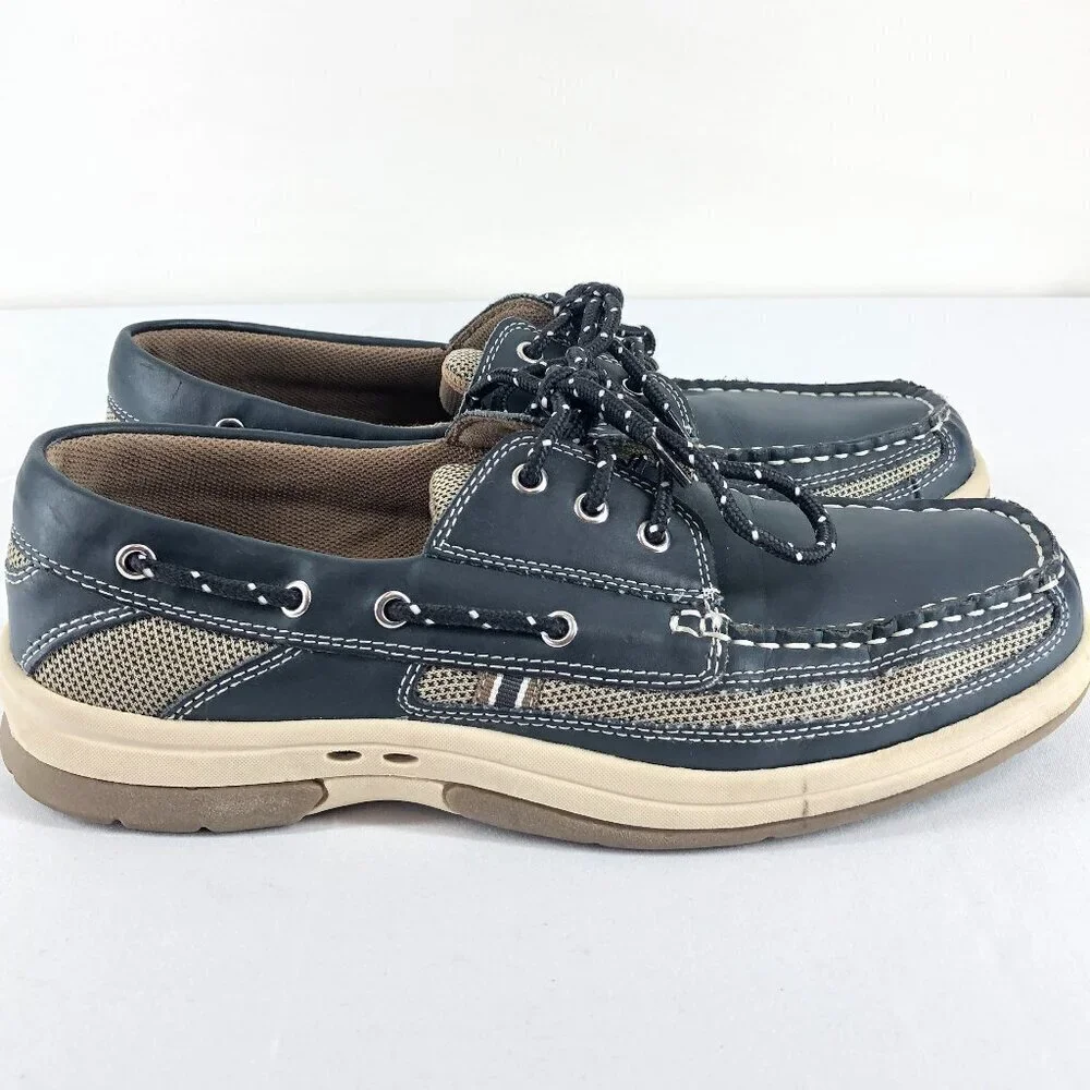 Highland Creek Blue And White Leather Boat Shoes Size 9M